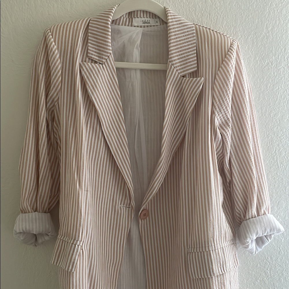 Talulah Tan and White Seersucker Blazer Set